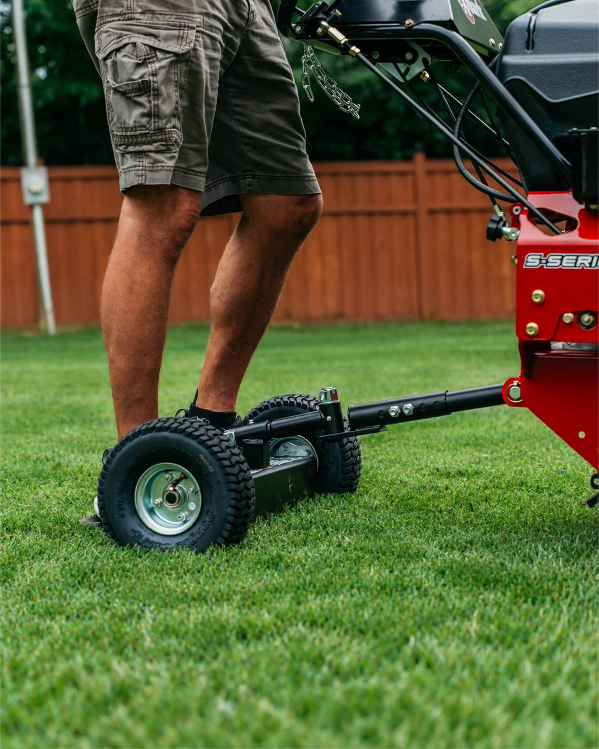 Jungle Wheels 2-Wheel Mower Sulky (Red) | Commercial Walk-Behind Mower Attachment | JW RED